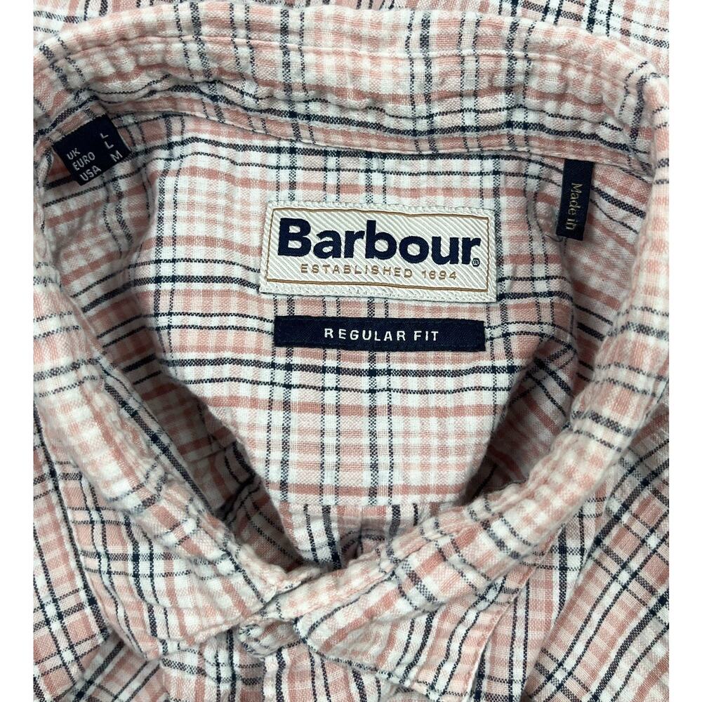 Barbour Deanhill Short Sleeve Button Up Regular Shirt Pink Plaid Size Medium - Picture 5 of 6
